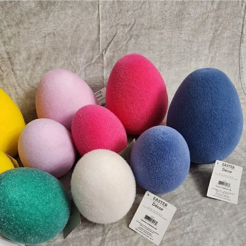 New Lot of 12 Easter Spring Decor Flocked Egg Bundle Large 8' and Medium 6'
